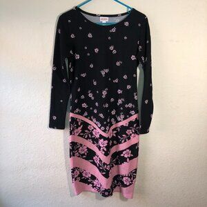 Lularoe Dress Women’s Size Small Black Pink Striped Floral Polyester Blend
